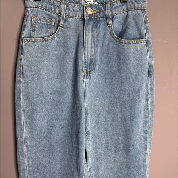 Princess Polly Medium Wash High Rise Flared Jeans With Frayed Hem Size 2 - Picture 2 of 7